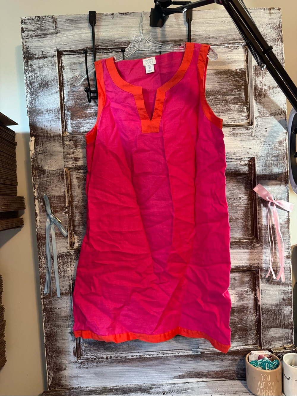 Sigrid Olsen Hot Pink Sleeveless Tunic with Orange Trim